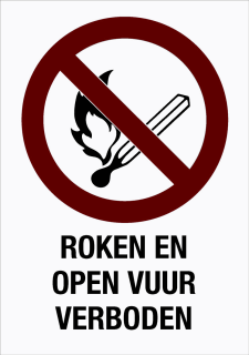 BORD "OPEN VUUR EN ROKEN VERBODEN" KUNSTSTOF